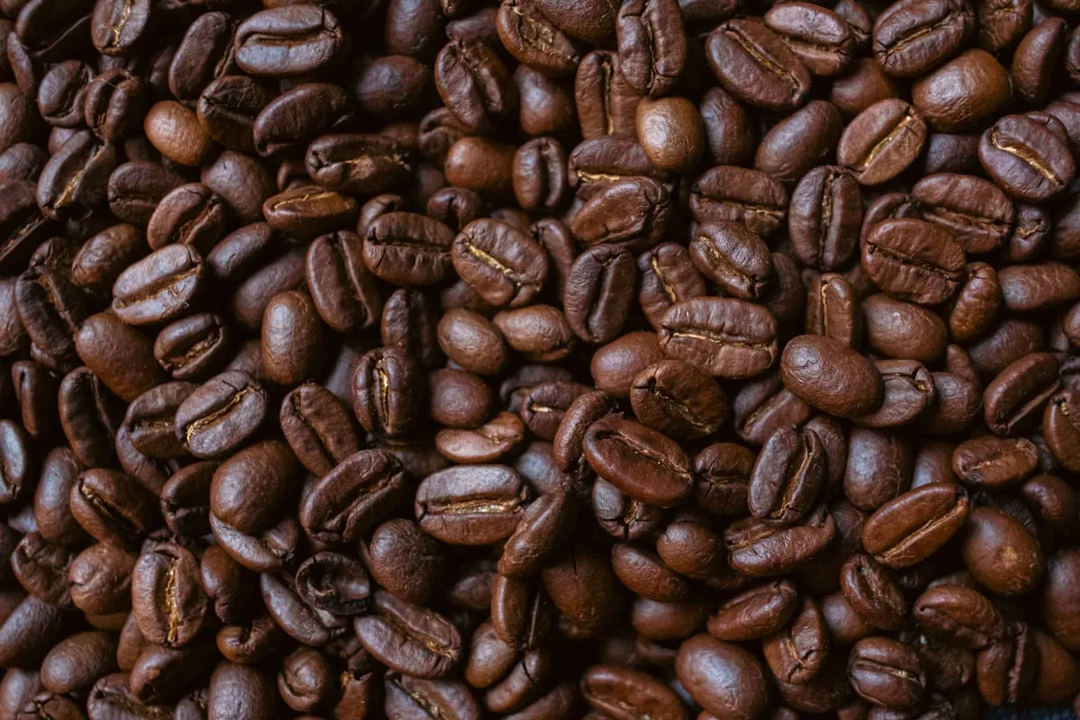Roasted coffee beans filling the frame
